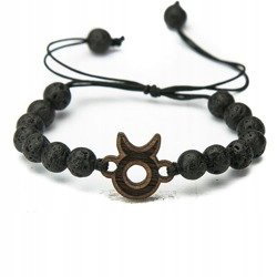 Drewniana bransoletka Znak Zodiaku - Byk - Merbau Kamień Wulkaniczny