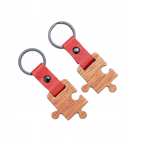 Drewniane Breloki Leather Puzzel Duet - 2szt. Merbau - Czerwony