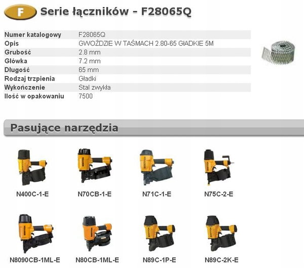 BOSTITCH GWOŹDZIE F 2,80 x 65mm 7500szt. F28065Q