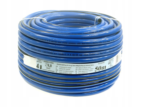 WĄŻ DO SPRĘŻONEGO POWIETRZA FI = 8mm x 50m, NIEBIESKI, PROFESIONALNY
