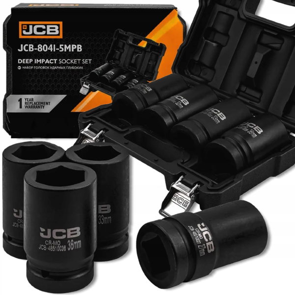 JCB Zestaw NASADEK udarowych GŁĘBOKICH 1" Cr-Mo 6-kątnych 4 ELEMENTY 27-36