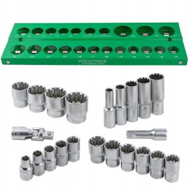 ROCKFORCE NASADKI KRÓTKIE 12-KĄT. 22szt.1/2" 10-32mm WKŁADKA PÓŁKA
