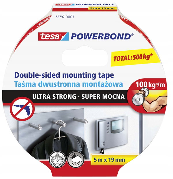 TESA TAŚMA DWUSTRONNA POWERBOND 5m x 19mm ULTRA STRONG