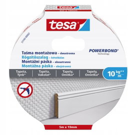 TESA TAŚMA DWUSTRONNA POWERBOND 5m x 19mm NA TAPETY I TYNK