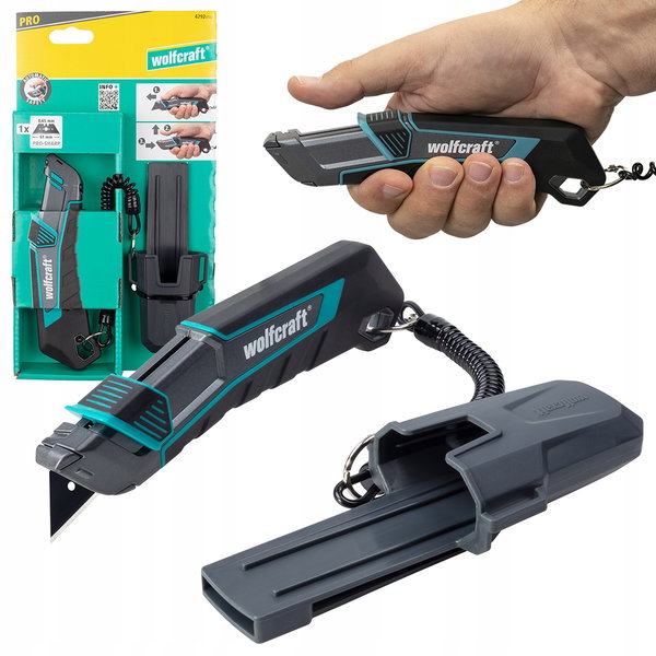 WOLFCRAFT NÓŻ Z FUTERAŁEM OSTRZE TRAPEZOWE "PRO SAFETY"
