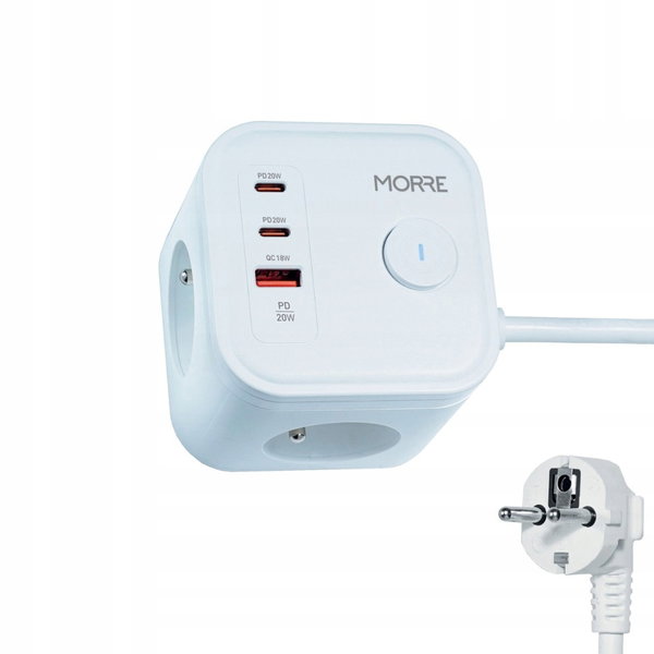 TIROSS MORRE KOSTKA ZASILAJĄCA 3G, 2xUSB, USB-C 1,5m