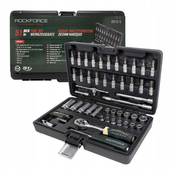 ROCKFORCE ZESTAW KLUCZY 1/4" 51 ELEMENTÓW