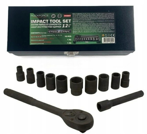 ROCKFORCE ZESTAW KLUCZY UDAROWYCH 12elementów 1/2" 6KĄTNE (10-24mm)