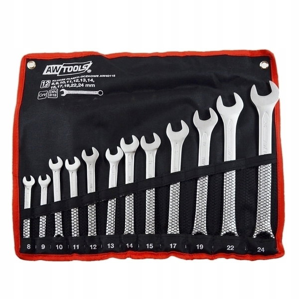 AWTOOLS KLUCZE PŁASKO-OCZKOWE KOMPLET 12elem. 8,9,10,11,12,13,14,15,17,19,2