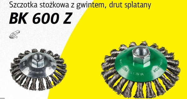 KLINGSPOR SZCZOTKA STOŻKOWA 115mm M14 BK600Z DRUT SKRĘCANY NIERDZEWNY