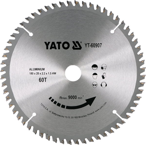 YATO PIŁA TARCZOWA DO ALUMINIUM 180 x 20mm 60-ZĘBÓW YT-60907