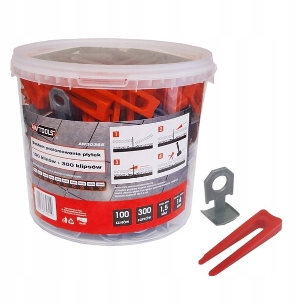 SYSTEM POZIOMOWANIA PŁYTEK STANDARD 1,5mm - 7-15mm - KLIPS 300szt. + KLIN 1