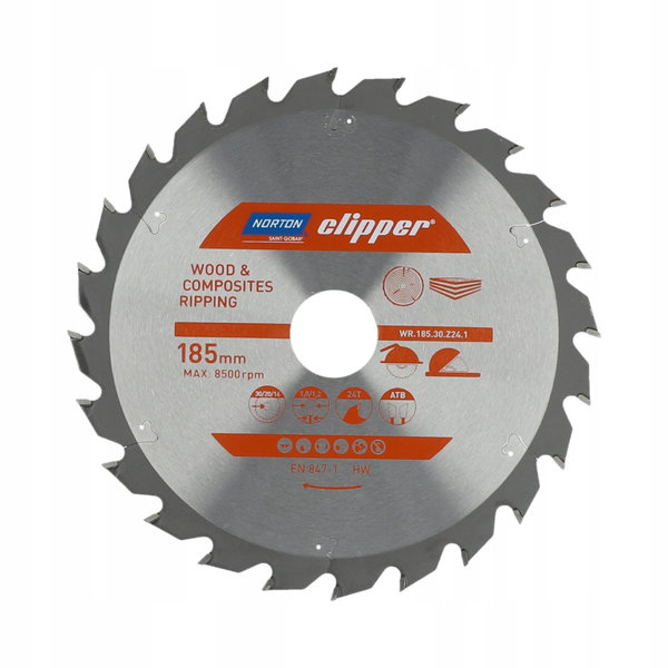 NORTON PIŁA TARCZOWA 185mm x 30mm x 24z DREWNO I KOMPOZYTY ATB (1,8 1,2)