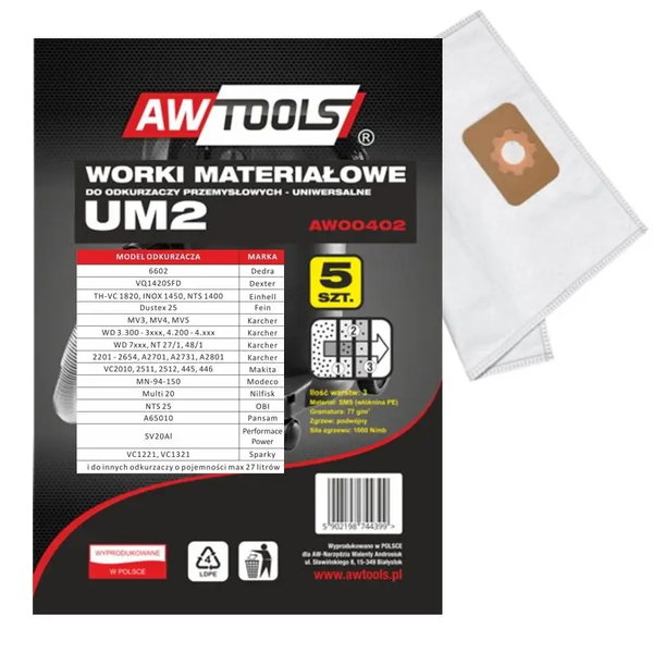 AWTOOLS WORKI Z MIKROWŁÓKNINY kpl.5szt. UM2, MAKITA VC2010/2511/2512/445/44