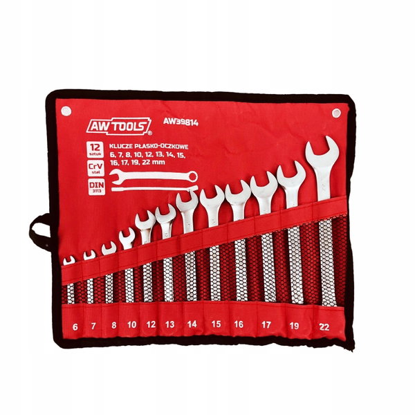 AWTOOLS KLUCZ KOMPLET PŁASKO-OCZKOWE 12szt. 6mm-22mm 6,7,8,10,12,13,14,15,1