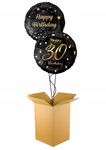 ZESTAW 2 X BALON NAPEŁNIONY HELEM 30 URODZINY CZARNY Prezent w Pudle