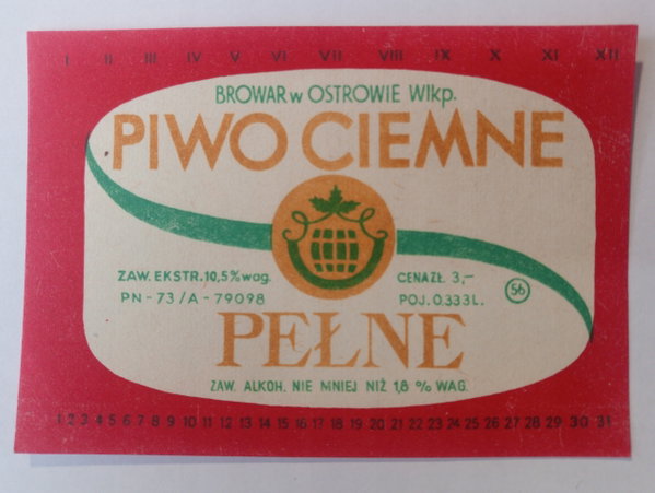 Etykieta Browar Ostrów Wlkp. Piwo Ciemne Pełne