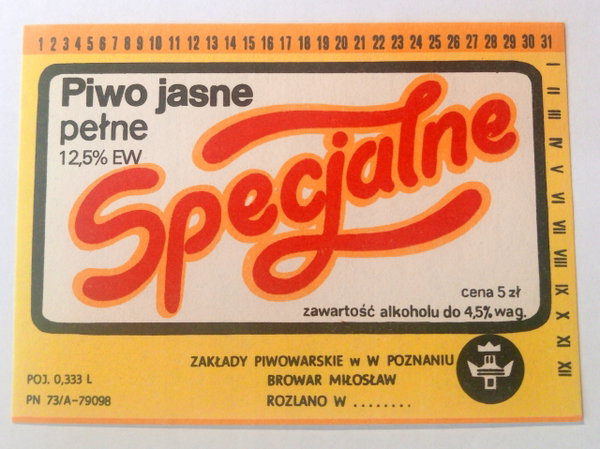 Etykieta Browar Miłosław - SPECJALNE piwo jasne