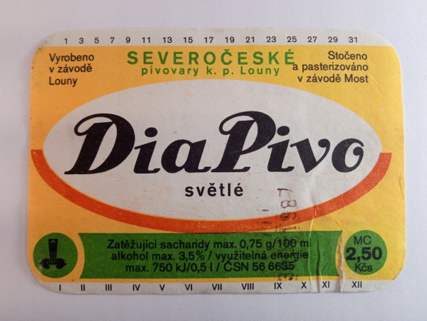 Etykieta Severoceske pivovary k. p. Louny Dia Pivo