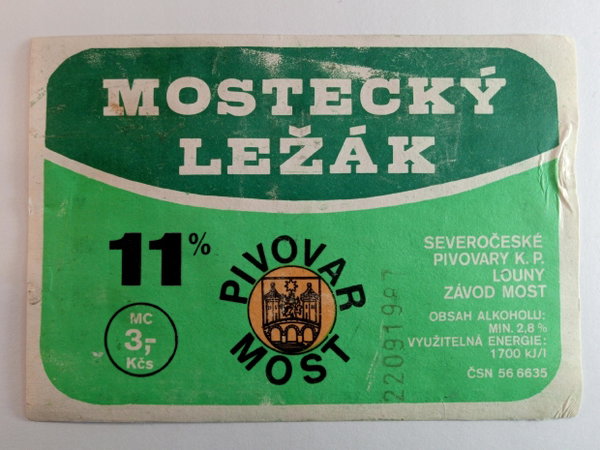 Etykieta Pivovar Most - Mostecky Lezak