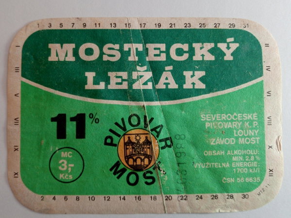 Etykieta Pivovar Most - Mostecky Lezak