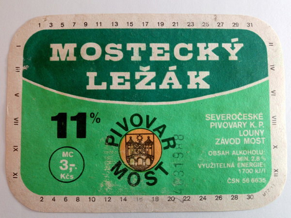 Etykieta Pivovar Most - Mostecky Lezak