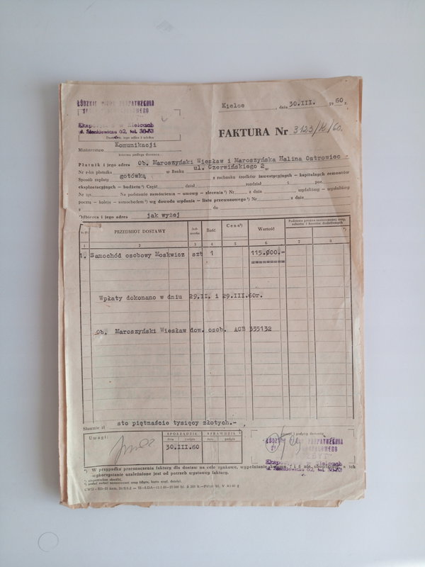 Dokumenty - historia samochodu Moskwicz 408