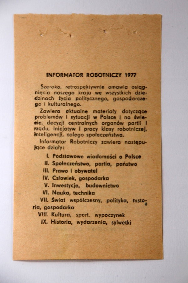 Kartka z kalendarza Informator robotniczy 1977