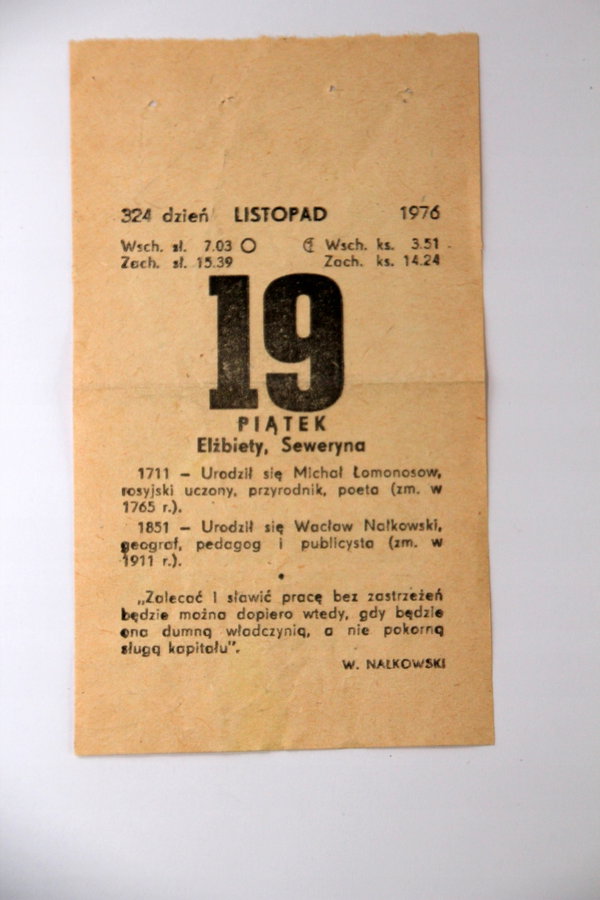 Kartka z kalendarza 19 listopada 1976 r.