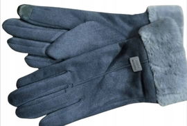 Rękawiczki damskie zimowe ocieplane futerkiem zamsz ekologiczny GRAFIT