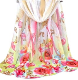 SZAL CHUSTA SZALIK kolorowy cienki apaszka DELIKATNA 150cm kwiaty