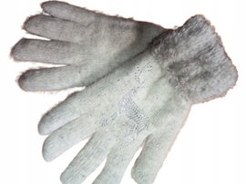 Rękawiczki Damskie Ciepłe Zimowe ocieplane futerkiem Cyrkonie POPIELATE