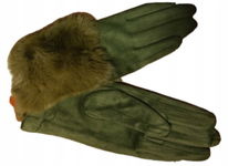 RĘKAWICZKI ZIMOWE ocieplane futerkiem GLOVES CIEPŁE zielone