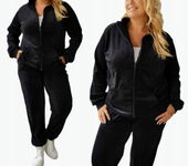 KOMPLET Z KAPTUREM DRES ROZPINANY WELUROWY OCIEPLANY CZARNY XL