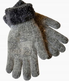 Rękawiczki Damskie Ciepłe Zimowe ocieplane futerkiem Cyrkonie szare