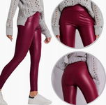 LEGGINSY SPODNIE DAMSKIE BORDO WOSKOWANE POŁYSKUJĄCE ELASTYCZNE 2XL