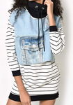 BLUZA BIAŁA TUNIKA W PASKI Z JEANSEM BAWEŁNA OVERSIZE r M DQMANE