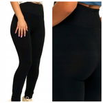 LEGGINSY z wysokim stanem spodnie z panelem czarne ELASTYCZNE 2/3XL