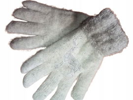 Rękawiczki Damskie Ciepłe Zimowe ocieplane futerkiem Cyrkonie POPIELATE