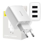 Ładowarka sieciowa BASEUS COMPACT QUICK CHARGER 3xUSB 17W BIAŁA/WHITE