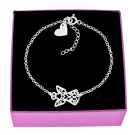 BRANSOLETKA SREBRNA ANIOŁEK AŻUROWY I SERCE SREBRO 925