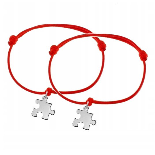 BRANSOLETKI PRZYJAŹNI PUZZLE KOMPLET 2 SZTUKI SZNUREK KOLORY SREBRO 925