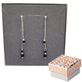 KOLCZYKI SREBRNE DŁUGIE KAMIEŃ CZARNY TURMALIN SREBRO 925