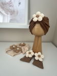 Zestaw Daisy – turban i skarpetki Beżowy 42 cm (3-6 mc) Gruby
