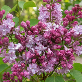 Lilak 'Emile Lemoine' Syringa vulgaris pełne liliowe kwiaty