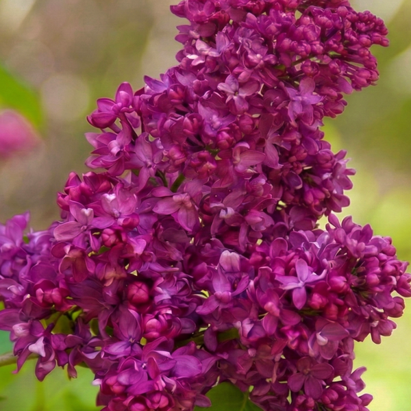 Lilak 'Charles Joly' Syringa vulgaris pełne purpurowoczerwone kwiaty