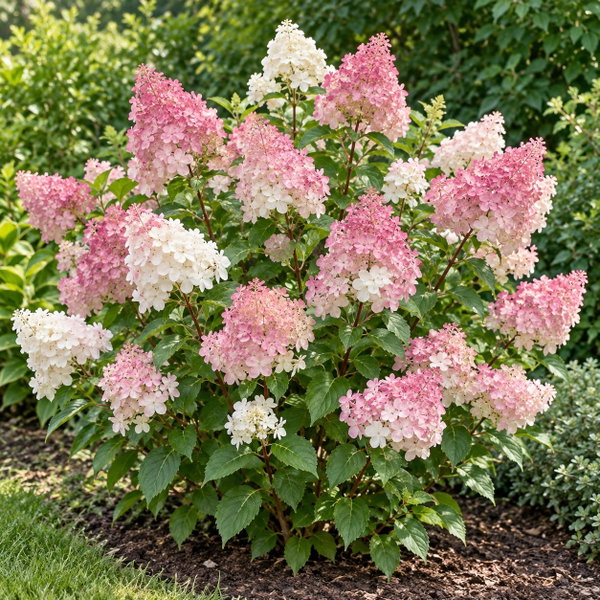 Hortensja bukietowa 'Sundae Fraise' Hydrangea paniculata białe i różowe wiechy