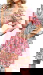 BebreezChic Elegancka Letnia Sukienka Kwadratowy Dekolt Boho Różowa r. L