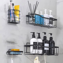 BELLEZZE Półka prysznicowa, bez wiercenia, z 14 haczykami, zestaw 4 sztuki