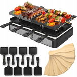GRILL ELEKTRYCZNY RACLETTE 2W1 na 8 OSÓB NON STICK + PŁYTA KAMIEŃ 1400W